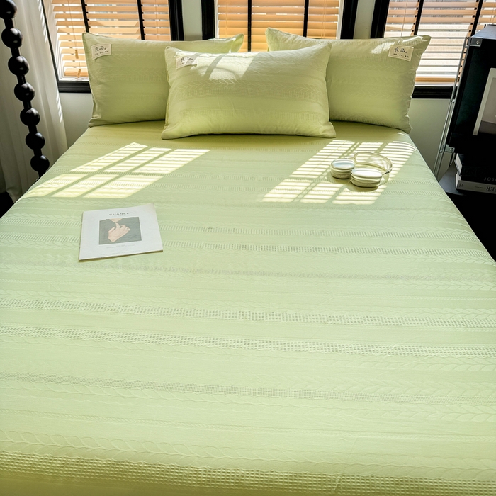 91家纺网 家纺一手货源 找家纺 眠博士 2026新款全棉纯棉华夫格麦穗 床单单件床单单品单床单 床单-麦穗绿