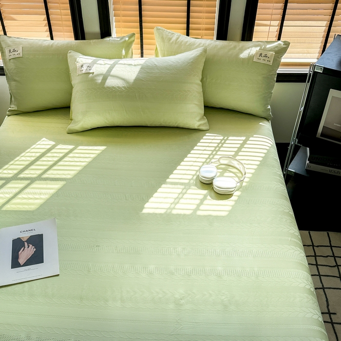 91家纺网 家纺一手货源 找家纺 眠博士 2026新款全棉纯棉华夫格麦穗 床单单件床单单品单床单 床单-麦穗绿