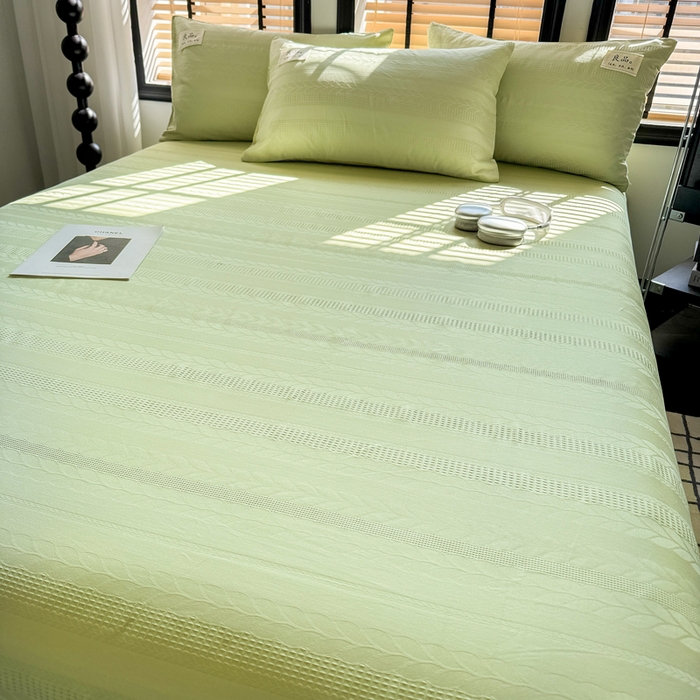 91家纺网 家纺一手货源 找家纺 眠博士 2026新款全棉纯棉华夫格麦穗 床单单件床单单品单床单 床单-麦穗绿