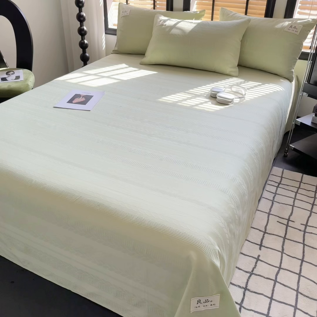 91家纺网 家纺一手货源 找家纺 眠博士 2026新款全棉纯棉华夫格麦穗 床单单件床单单品单床单 床单-麦穗绿