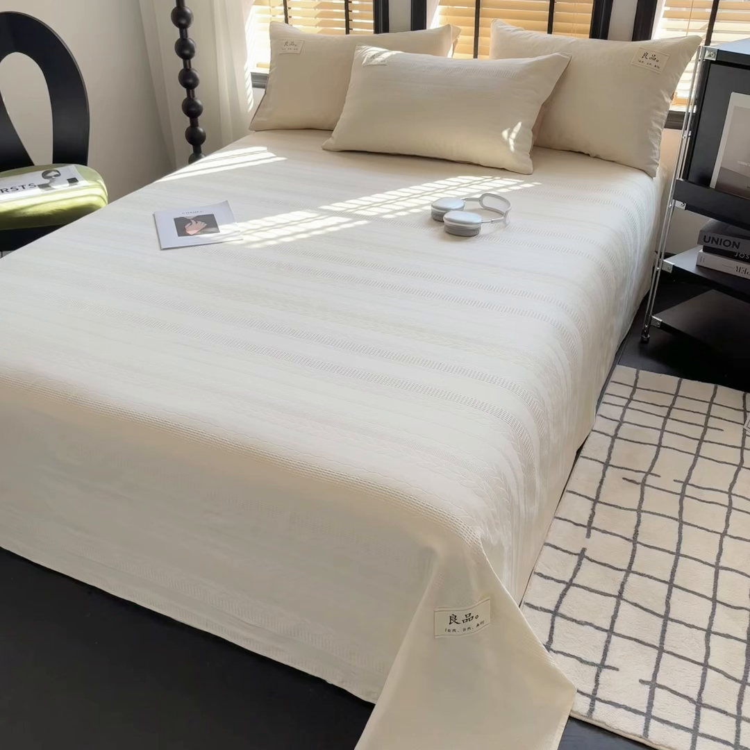 91家纺网 家纺一手货源 找家纺 眠博士 2026新款全棉纯棉华夫格麦穗 床单单件床单单品单床单 床单-麦穗米