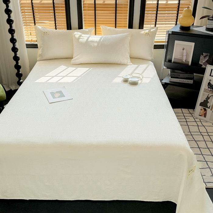 91家纺网 家纺一手货源 找家纺 眠博士 2026新款全棉纯棉华夫格麦穗 床单单件床单单品单床单 床单-小熊白