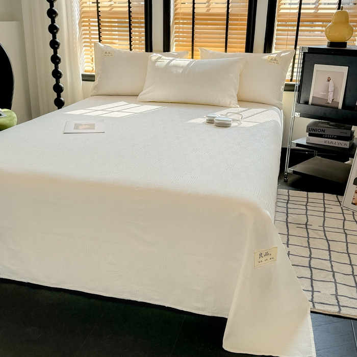 91家纺网 家纺一手货源 找家纺 眠博士 2026新款全棉纯棉华夫格麦穗 床单单件床单单品单床单 床单-小熊白