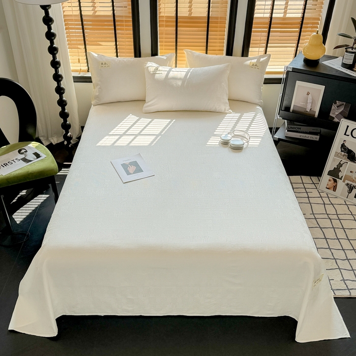 91家纺网 家纺一手货源 找家纺 眠博士 2026新款全棉纯棉华夫格麦穗 床单单件床单单品单床单 床单-小熊白