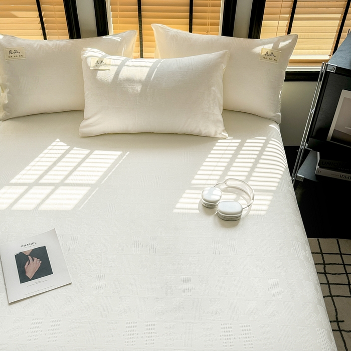 91家纺网 家纺一手货源 找家纺 眠博士 2026新款全棉纯棉华夫格麦穗 床单单件床单单品单床单 床单-小熊白