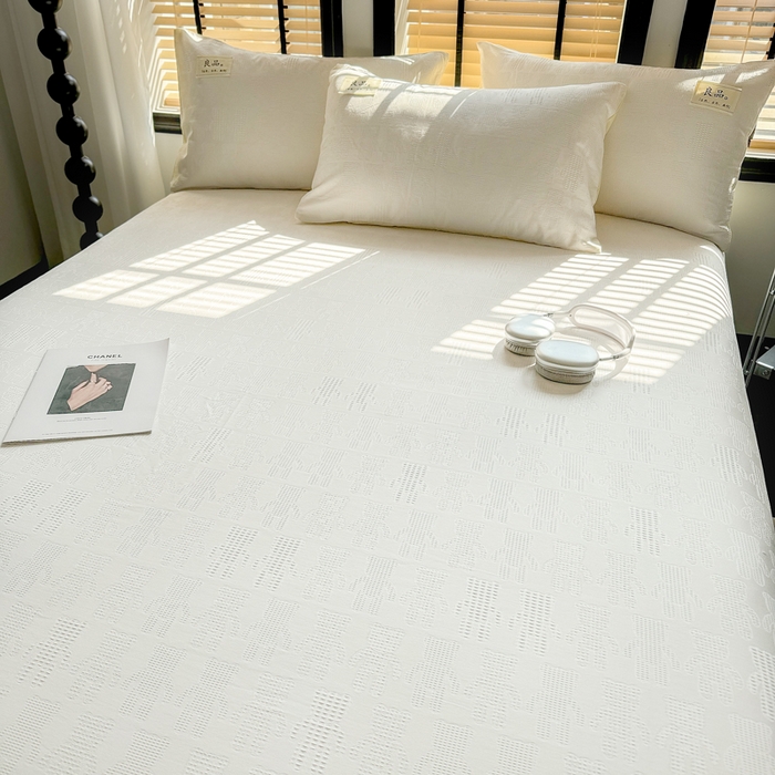 91家纺网 家纺一手货源 找家纺 眠博士 2026新款全棉纯棉华夫格麦穗 床单单件床单单品单床单 床单-小熊白