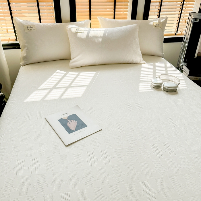 91家纺网 家纺一手货源 找家纺 眠博士 2026新款全棉纯棉华夫格麦穗 床单单件床单单品单床单 床单-小熊白