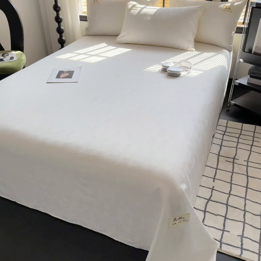 91家纺网 家纺一手货源 找家纺 眠博士 2026新款全棉纯棉华夫格麦穗 床单单件床单单品单床单 床单-小熊白