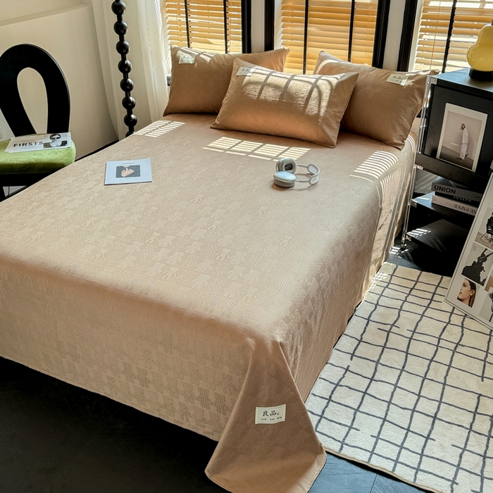 91家纺网 家纺一手货源 找家纺 眠博士 2026新款全棉纯棉华夫格麦穗 床单单件床单单品单床单 床单-小熊咖