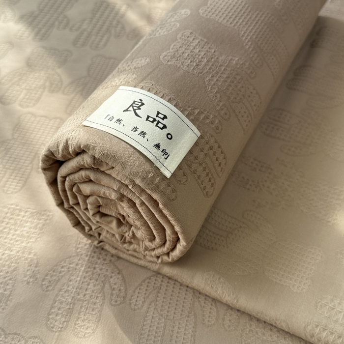 91家纺网 家纺一手货源 找家纺 眠博士 2026新款全棉纯棉华夫格麦穗 床单单件床单单品单床单 床单-小熊咖
