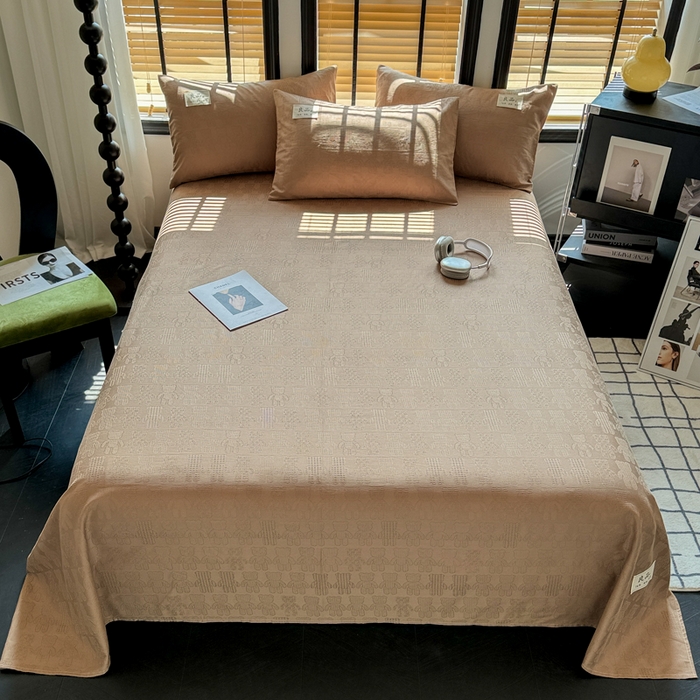 91家纺网 家纺一手货源 找家纺 眠博士 2026新款全棉纯棉华夫格麦穗 床单单件床单单品单床单 床单-小熊咖