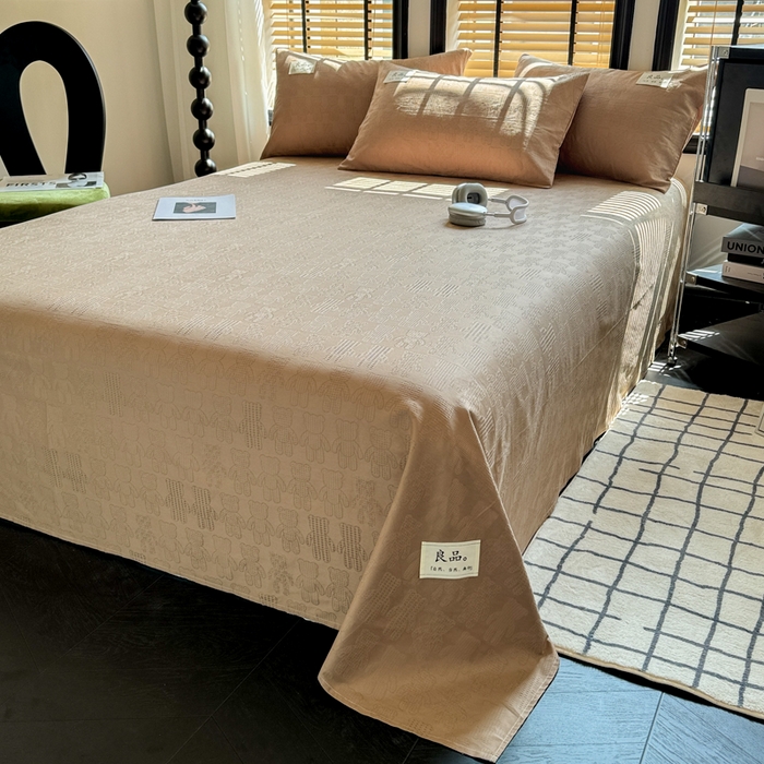 91家纺网 家纺一手货源 找家纺 眠博士 2026新款全棉纯棉华夫格麦穗 床单单件床单单品单床单 床单-小熊咖