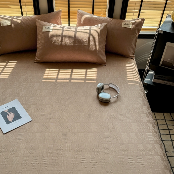 91家纺网 家纺一手货源 找家纺 眠博士 2026新款全棉纯棉华夫格麦穗 床单单件床单单品单床单 床单-小熊咖