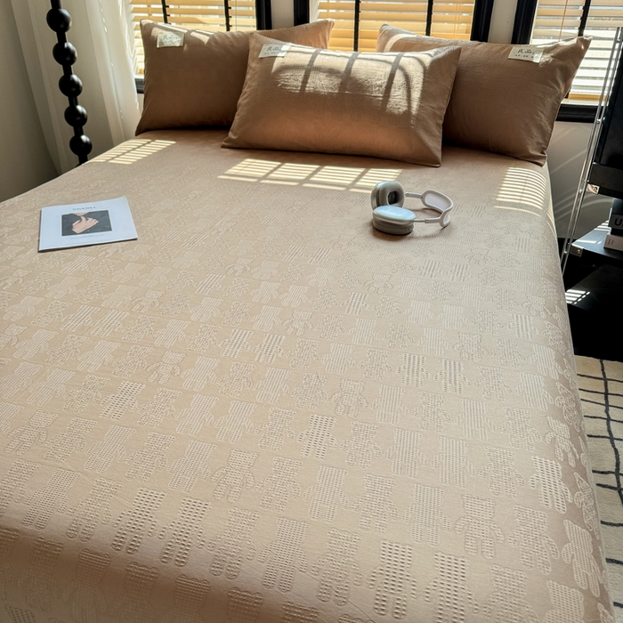 91家纺网 家纺一手货源 找家纺 眠博士 2026新款全棉纯棉华夫格麦穗 床单单件床单单品单床单 床单-小熊咖