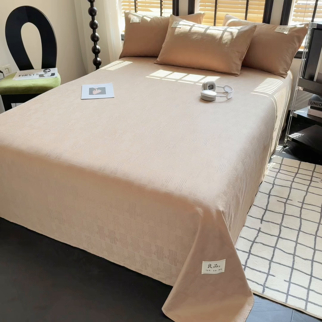 91家纺网 家纺一手货源 找家纺 眠博士 2026新款全棉纯棉华夫格麦穗 床单单件床单单品单床单 床单-小熊咖