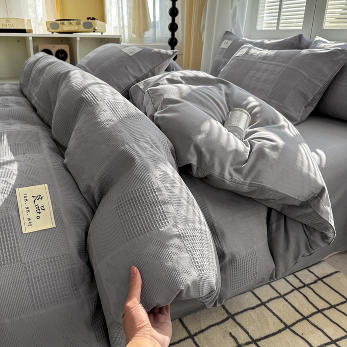 91家纺网 家纺一手货源 找家纺 （总）眠博士 2026新款全棉纯棉华夫格麦穗系列四件套