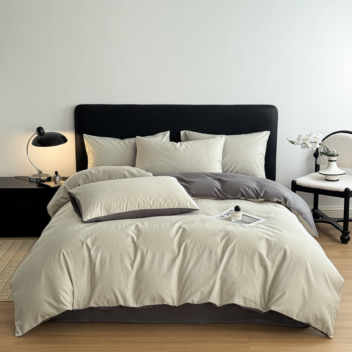 91家纺网 家纺一手货源 找家纺 简宜家居（朝初家纺） 2026新款60立体提花全棉四件套 灰绿肌理