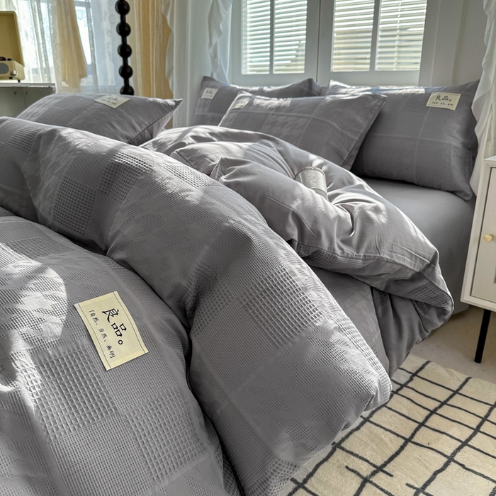 91家纺网 家纺一手货源 找家纺 （总）眠博士 2026新款全棉纯棉华夫格麦穗系列四件套