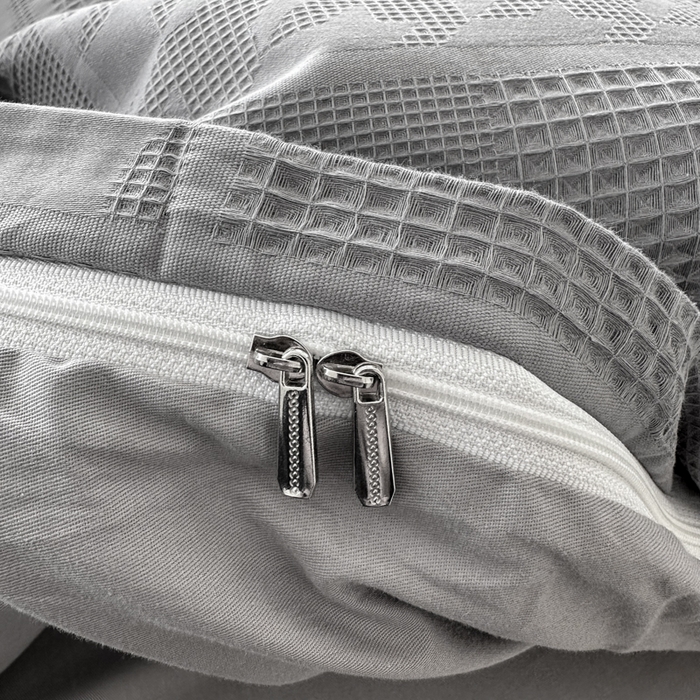 91家纺网 家纺一手货源 找家纺 眠博士 2026新款全棉纯棉华夫格麦穗系列四件套 华夫格-方格灰