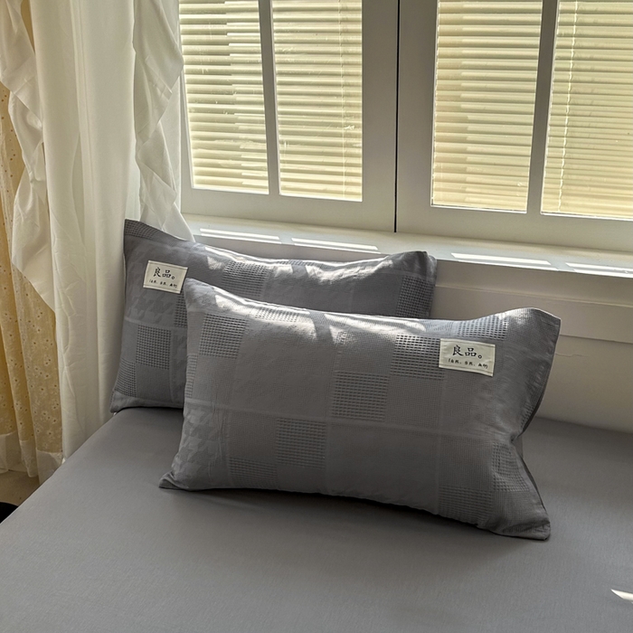 91家纺网 家纺一手货源 找家纺 眠博士 2026新款全棉纯棉华夫格麦穗系列四件套 华夫格-方格灰