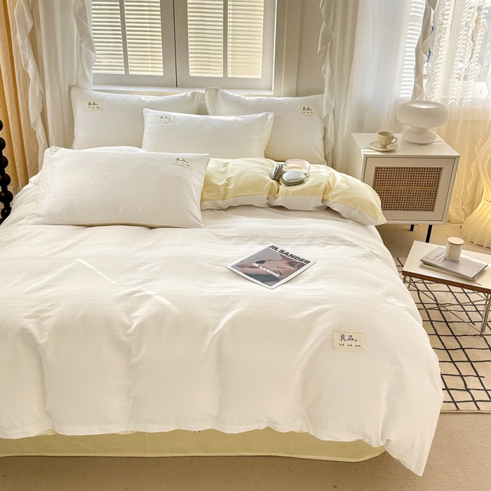 91家纺网 家纺一手货源 找家纺 眠博士 2026新款全棉纯棉华夫格麦穗系列四件套 华夫格-麦穗白