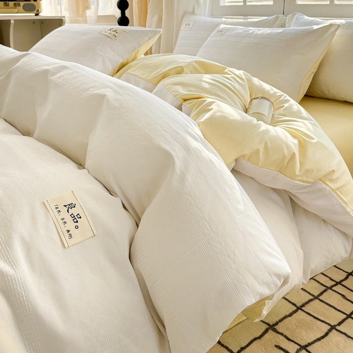 91家纺网 家纺一手货源 找家纺 眠博士 2026新款全棉纯棉华夫格麦穗系列四件套 华夫格-麦穗白