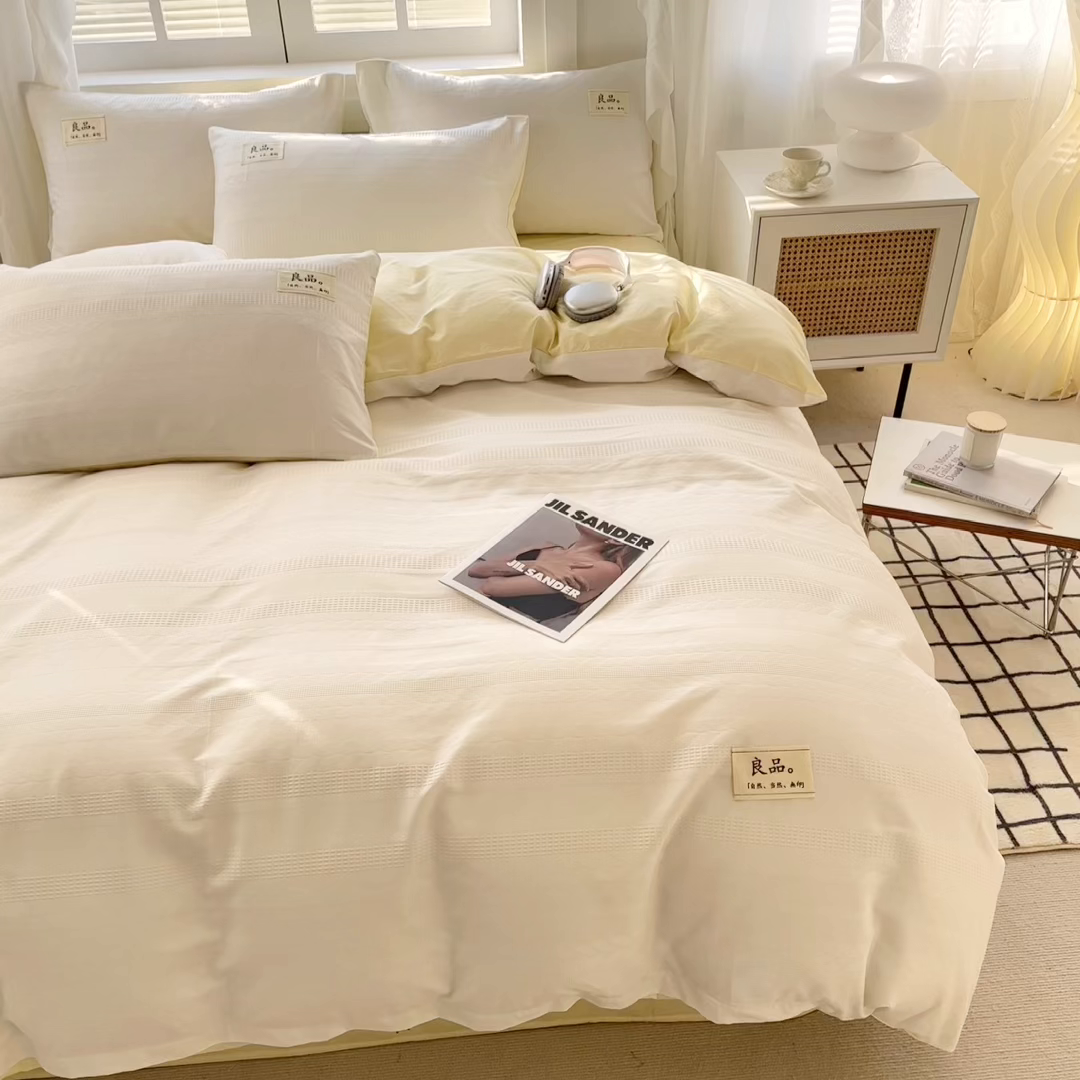 91家纺网 家纺一手货源 找家纺 眠博士 2026新款全棉纯棉华夫格麦穗系列四件套 华夫格-麦穗白