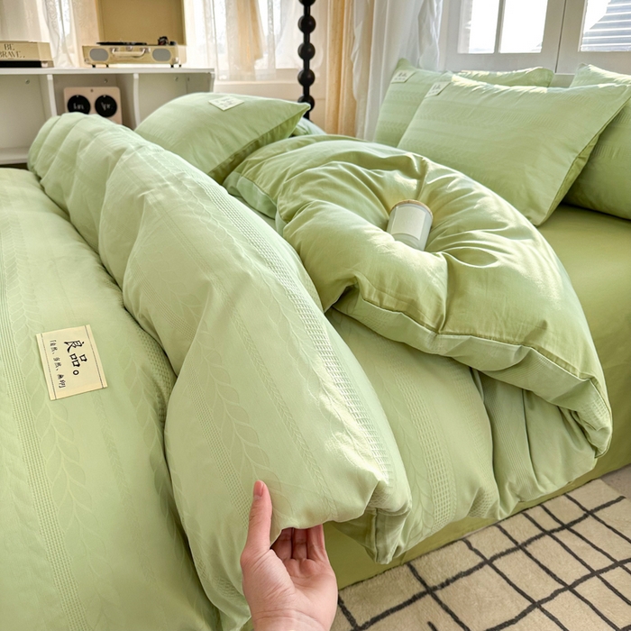 91家纺网 家纺一手货源 找家纺 眠博士 2026新款全棉纯棉华夫格麦穗系列四件套 华夫格-麦穗绿