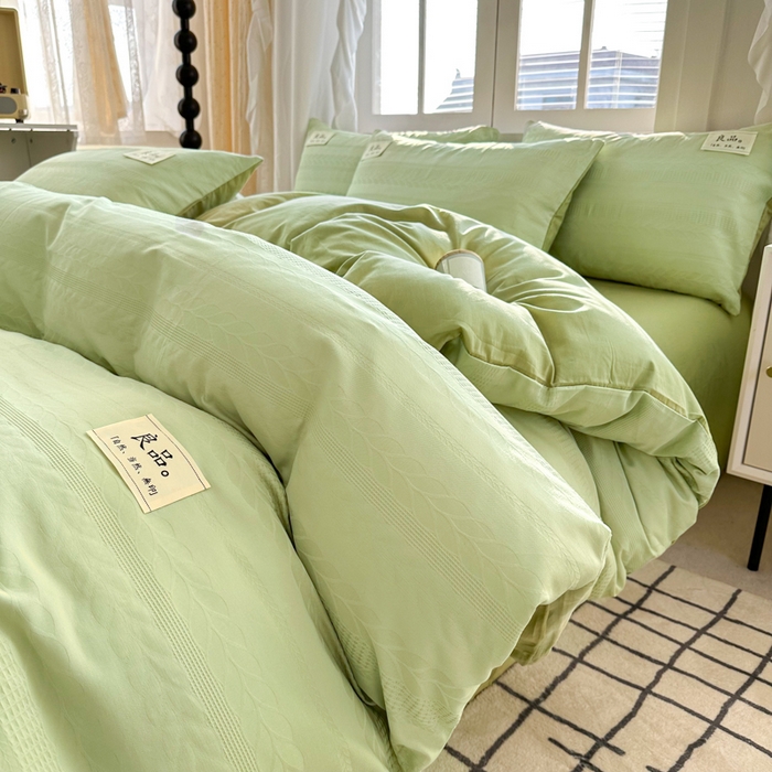 91家纺网 家纺一手货源 找家纺 眠博士 2026新款全棉纯棉华夫格麦穗系列四件套 华夫格-麦穗绿
