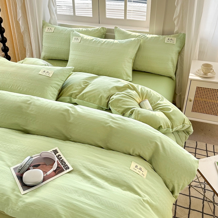 91家纺网 家纺一手货源 找家纺 眠博士 2026新款全棉纯棉华夫格麦穗系列四件套 华夫格-麦穗绿