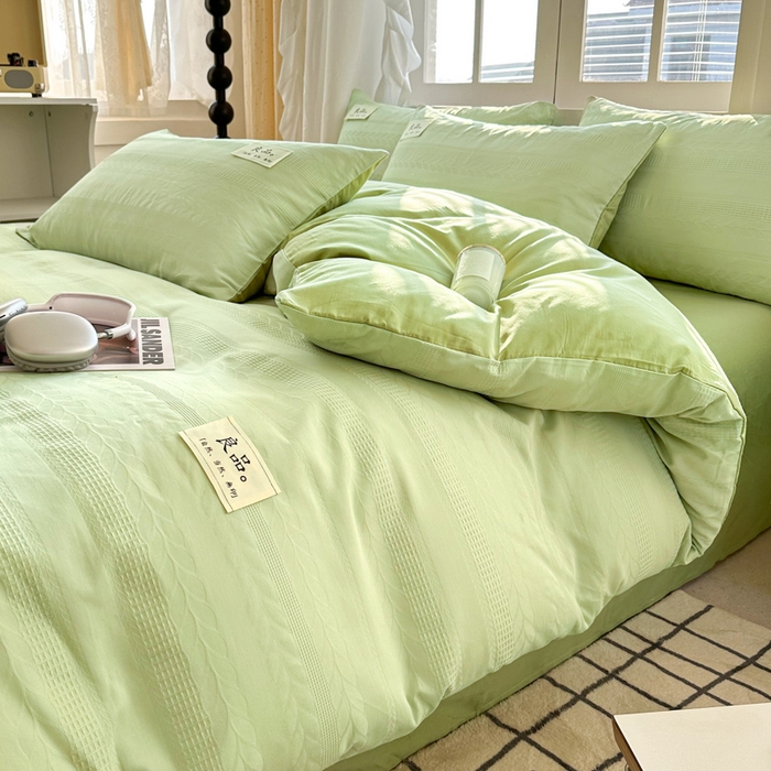 91家纺网 家纺一手货源 找家纺 眠博士 2026新款全棉纯棉华夫格麦穗系列四件套 华夫格-麦穗绿