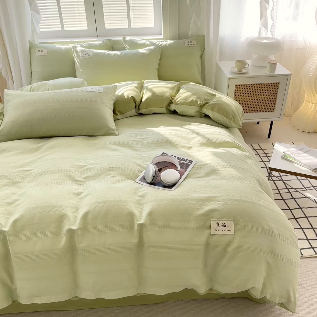 91家纺网 家纺一手货源 找家纺 眠博士 2026新款全棉纯棉华夫格麦穗系列四件套 华夫格-麦穗绿