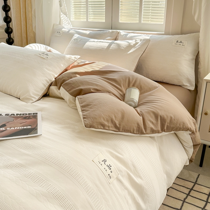 91家纺网 家纺一手货源 找家纺 眠博士 2026新款全棉纯棉华夫格麦穗系列四件套 华夫格-麦穗米