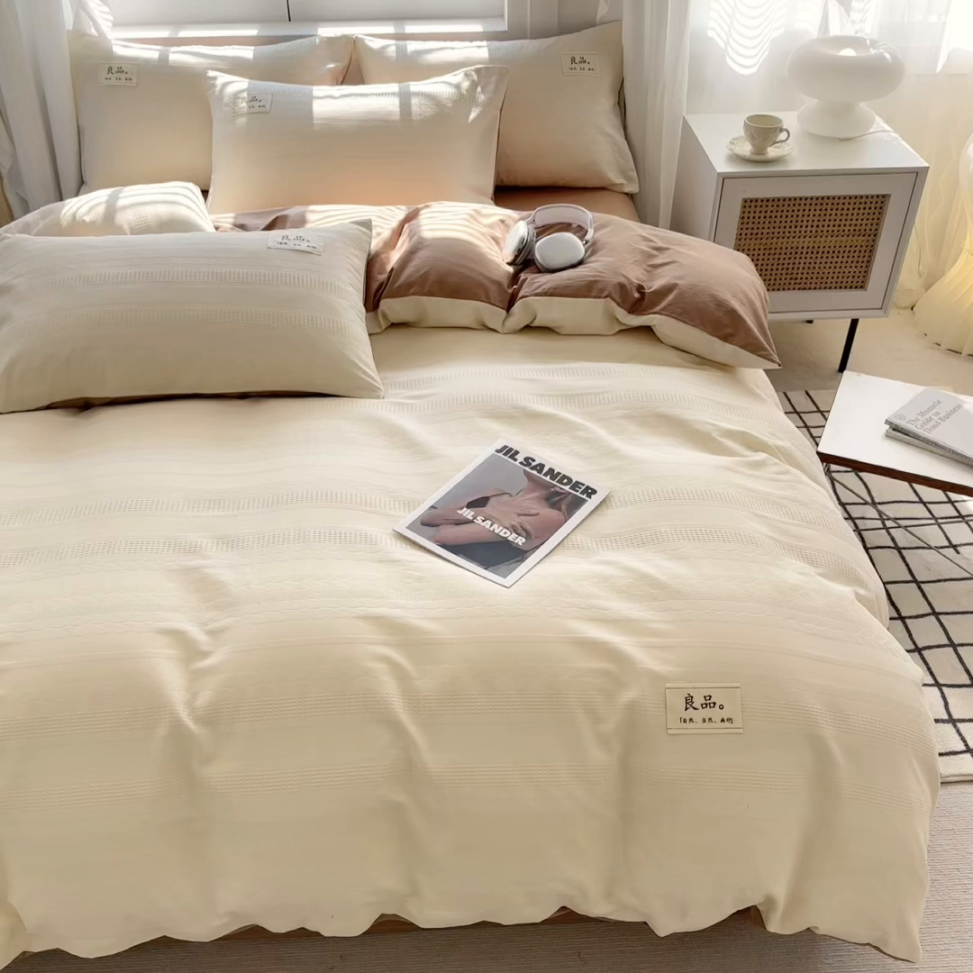 91家纺网 家纺一手货源 找家纺 眠博士 2026新款全棉纯棉华夫格麦穗系列四件套 华夫格-麦穗米