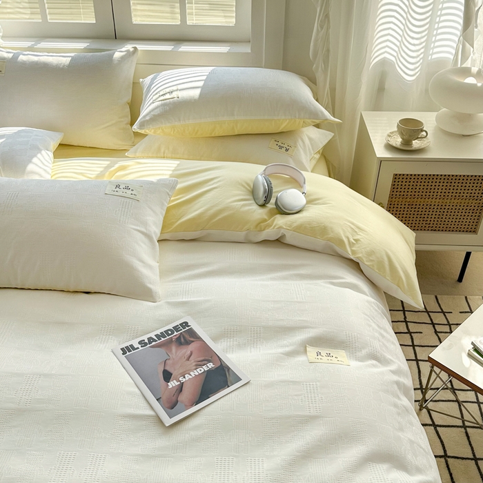 91家纺网 家纺一手货源 找家纺 眠博士 2026新款全棉纯棉华夫格麦穗系列四件套 华夫格-小熊白