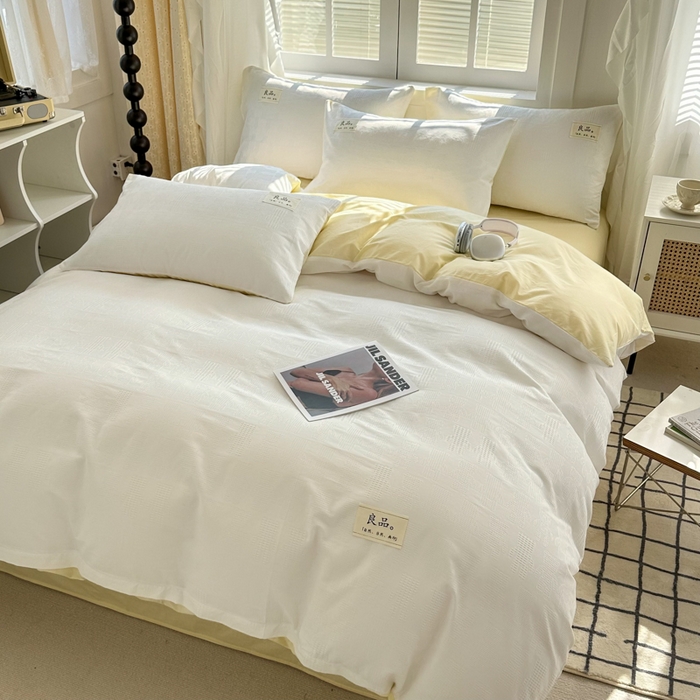91家纺网 家纺一手货源 找家纺 眠博士 2026新款全棉纯棉华夫格麦穗系列四件套 华夫格-小熊白