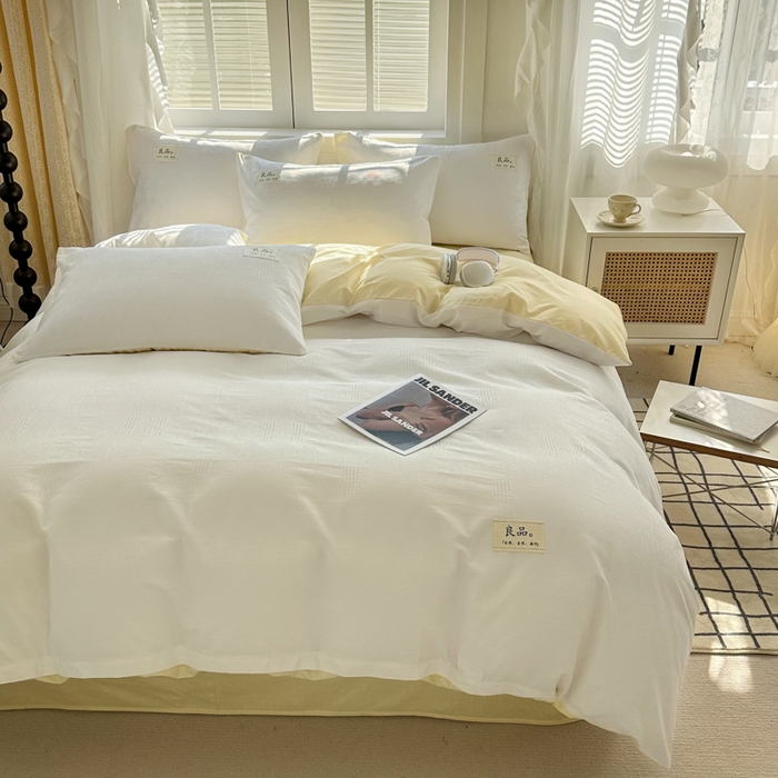 91家纺网 家纺一手货源 找家纺 眠博士 2026新款全棉纯棉华夫格麦穗系列四件套 华夫格-小熊白