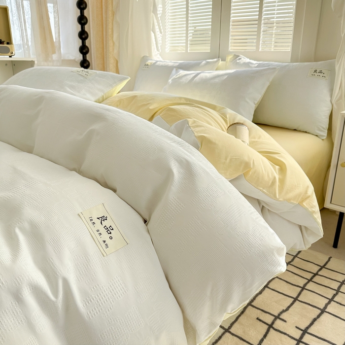 91家纺网 家纺一手货源 找家纺 眠博士 2026新款全棉纯棉华夫格麦穗系列四件套 华夫格-小熊白