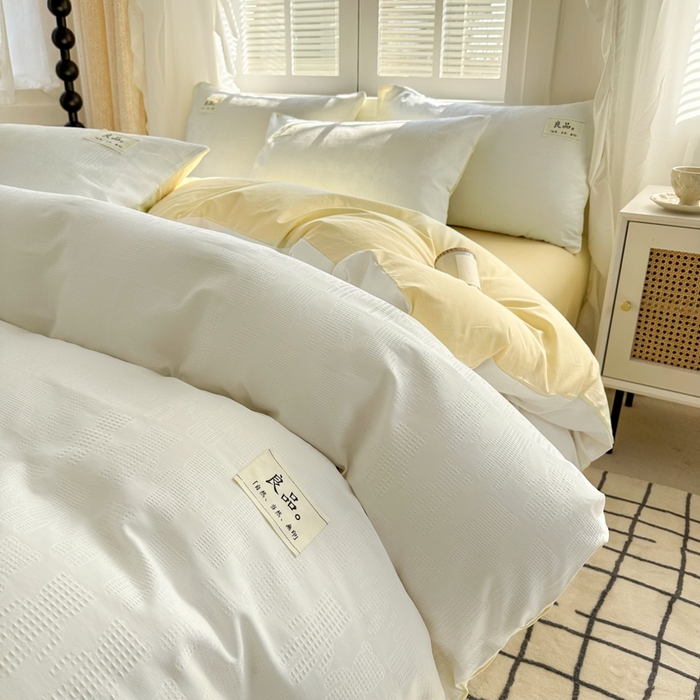 91家纺网 家纺一手货源 找家纺 眠博士 2026新款全棉纯棉华夫格麦穗系列四件套 华夫格-小熊白