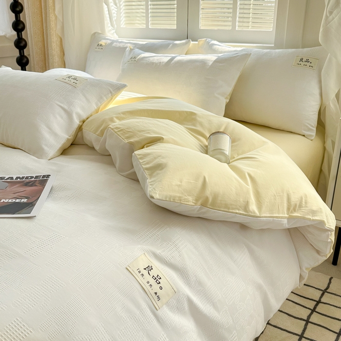 91家纺网 家纺一手货源 找家纺 眠博士 2026新款全棉纯棉华夫格麦穗系列四件套 华夫格-小熊白