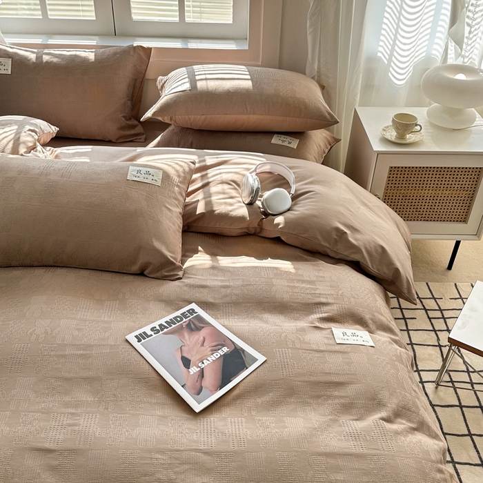 91家纺网 家纺一手货源 找家纺 眠博士 2026新款全棉纯棉华夫格麦穗系列四件套 华夫格-小熊咖