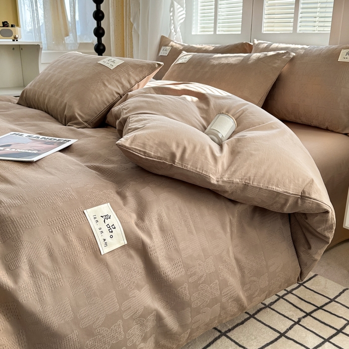 91家纺网 家纺一手货源 找家纺 眠博士 2026新款全棉纯棉华夫格麦穗系列四件套 华夫格-小熊咖