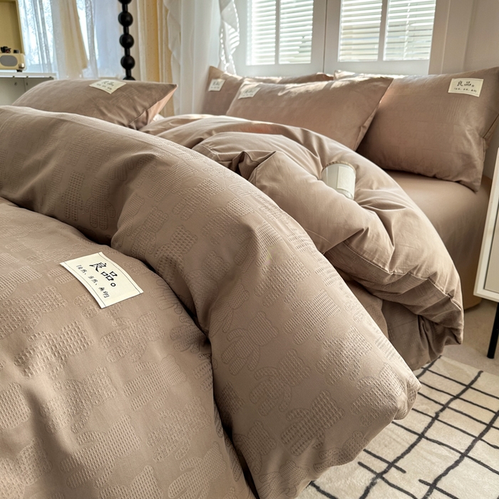 91家纺网 家纺一手货源 找家纺 眠博士 2026新款全棉纯棉华夫格麦穗系列四件套 华夫格-小熊咖