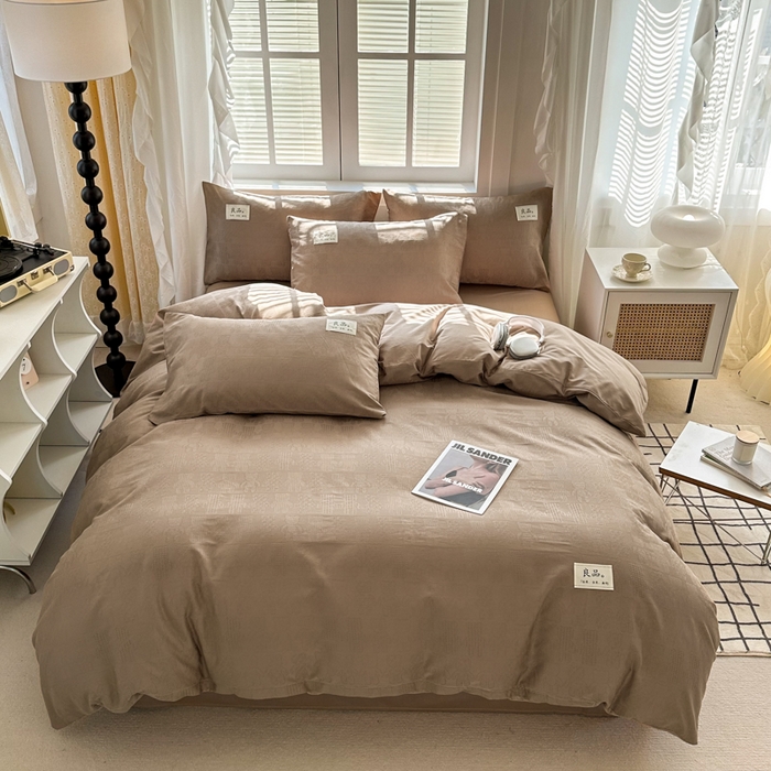 91家纺网 家纺一手货源 找家纺 眠博士 2026新款全棉纯棉华夫格麦穗系列四件套 华夫格-小熊咖