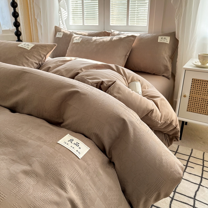 91家纺网 家纺一手货源 找家纺 眠博士 2026新款全棉纯棉华夫格麦穗系列四件套 华夫格-小熊咖