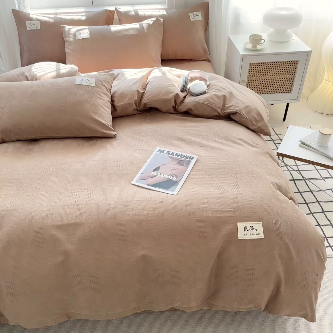 91家纺网 家纺一手货源 找家纺 眠博士 2026新款全棉纯棉华夫格麦穗系列四件套 华夫格-小熊咖