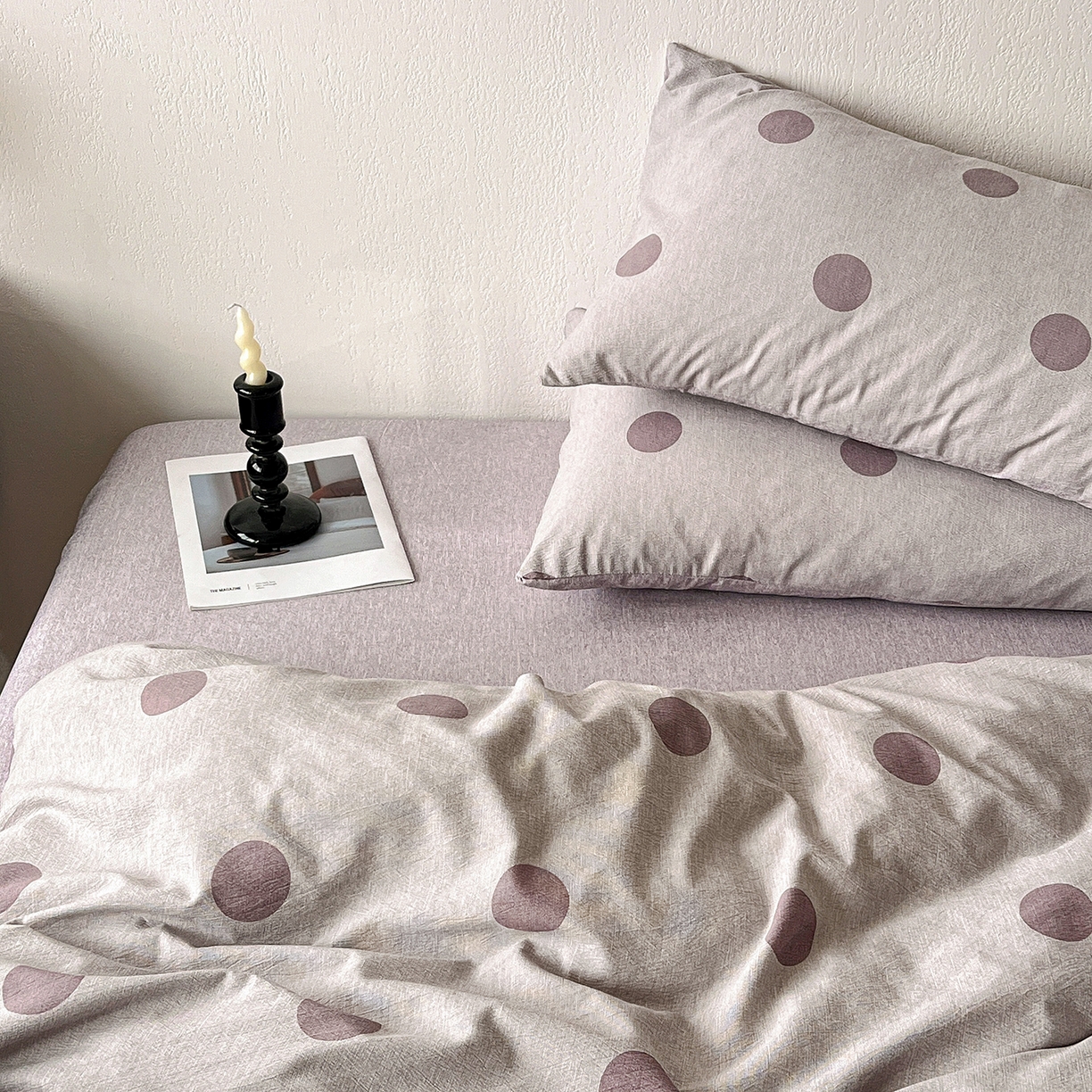 91家纺网 家纺一手货源 找家纺 一比一家纺 2026春季新款高克重加厚色织提花系列四件套 波点