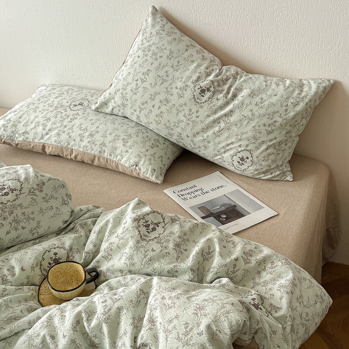 91家纺网 家纺一手货源 找家纺 一比一家纺 2026春季新款高克重加厚色织提花系列四件套 岚影