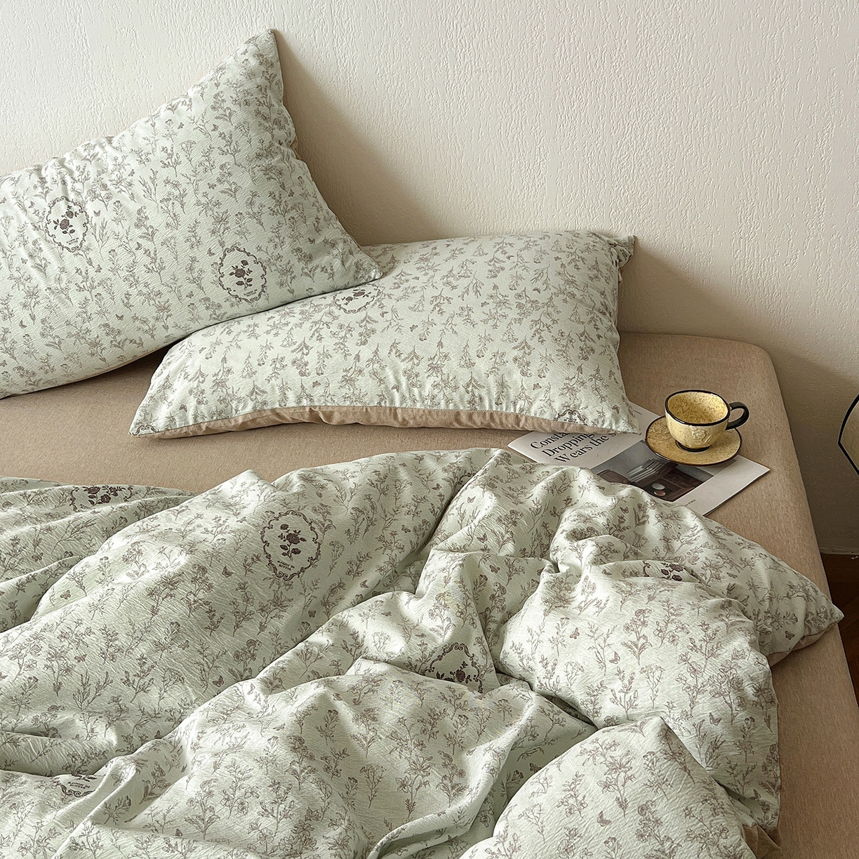 91家纺网 家纺一手货源 找家纺 一比一家纺 2026春季新款高克重加厚色织提花系列四件套 岚影