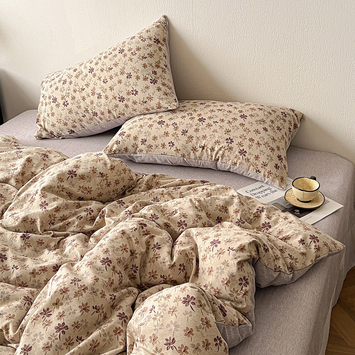 91家纺网 家纺一手货源 找家纺 一比一家纺 2026春季新款高克重加厚色织提花系列四件套 漫秋